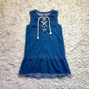 Aerie Demin Raw Hem Rope Tie Front Sleeveless Dress